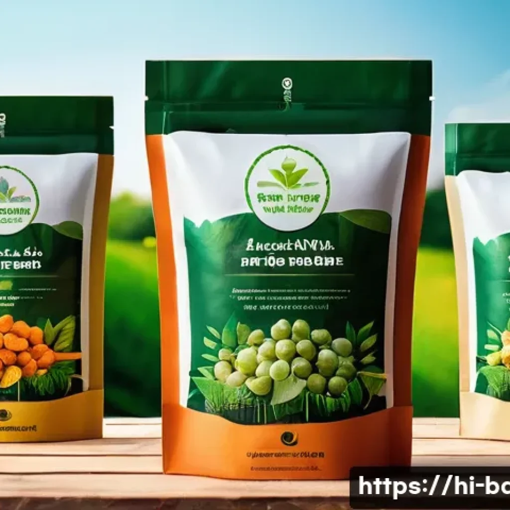 과자 제조사의 지속 가능성 - A vibrant Indian snack packaging design made from biodegradable materials, featuring eco-friendly sy...