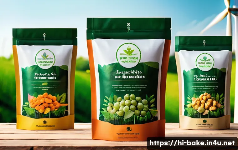 과자 제조사의 지속 가능성 - A vibrant Indian snack packaging design made from biodegradable materials, featuring eco-friendly sy...