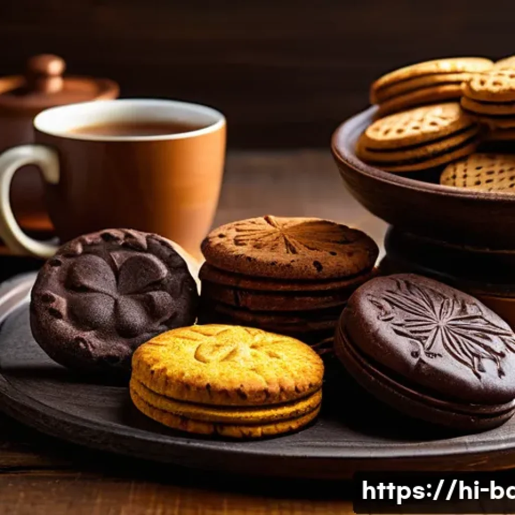 초코과자 제조사별 비교 - A vibrant close-up image of assorted chocolate biscuits from different Indian brands displayed on a ...
