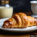 Home 19 프랑스 제과 브랜드 - A close-up, high-resolution image of a freshly baked French croissant showcasing its delicate, golde...