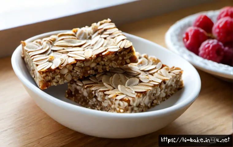 프로바이오틱스가 포함된 제과 - Photorealistic close-up of wholesome probiotic baked snack bars arranged on a light wooden kitchen t...