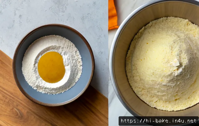 제과 제품의 원산지 비교 - Photorealistic overhead comparison scene of two unbranded packaged bakery products on a clean kitche...